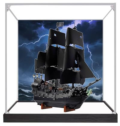 Acrylic Display Case for Lego 10365 Black Pearl Ship, Dustproof Transparent Storage Box, Display Box Compatible with 10365 (Box Only) (3mm Background + Mirror)