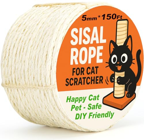 White Sisal Rope for Cat Tree and Scratching Post 5mm 1/5 Inch, 150 Feet