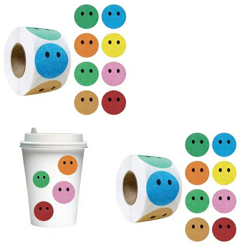 1000 STK Aufkleber,2 Rollen 25 mm Happy Face Glitzer Sticker,Emoji Sticker Belohnungssticker,Sticke für Kinder Schule,Aufkleber für Laptop,Koffer,Notebook,Scrapbook Geschenkdekorationen