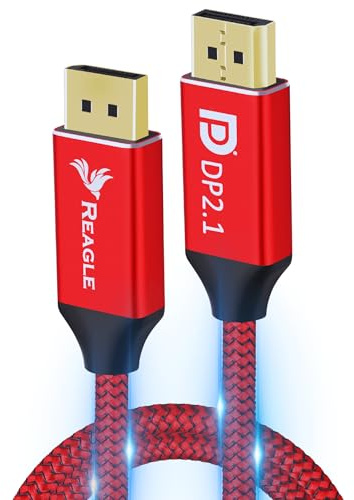 Reagle DisplayPort Kabel, DP 2.1, 8K@120Hz, 4K@320Hz 240Hz, FREESYNC GSYNC 80Gbps, Nylongeflecht HDR10+, für Gaming-Monitor, Grafikkarte, Video-Spiegelung, Erweiterter Modus (3M)