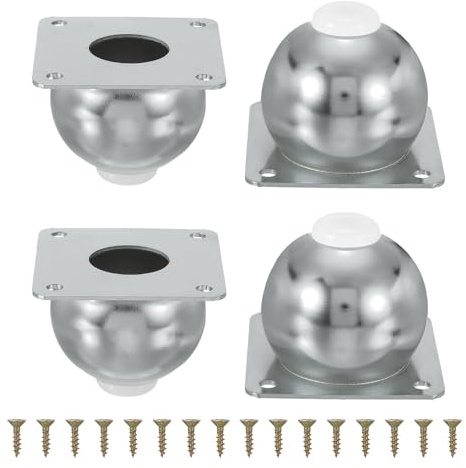 QUARKZMAN Aus 4 Stück Möbelfüße Set Mit Gummipolstern 2.36 Silber | Set Aus 4, Hochwertige Metall Kugelfüße, Für Kommode Sofa Tisch Bett Und Schrank