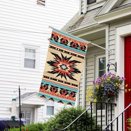 Gartenflaggen, 90 x 150 cm, schweres Willkommensbanner mit Messingösen, Dekoration, Banner, Outdoor-Flagge, Indianer-Muster, Hofflaggen für alle Jahreszeiten, Außendekor-Flagge