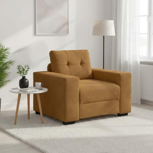 GeenYuu Brauner Samt Sessel, 60 cm Sitzbreite, Komfortables Relaxsofa für Wohnzimmer, Schlafzimmer, Büro, Max. 110 kg Belastbarkeit, Modernes Design
