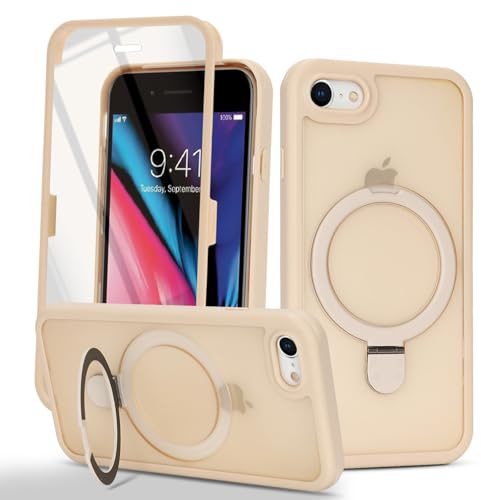 Zouzt Matte for iPhone SE 2022 (3rd)/2020 (2nd)/iPhone 8 Case, Beige | With Stand, 360 Full Body, Translucent Matte, Military Grade Drop Proof, Shockproof Protective, Anti-Fingerprint Phone Case