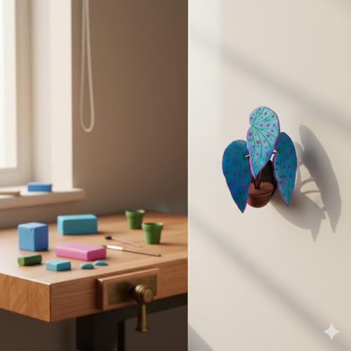Handmade Begonia Maculata Refrigerator Magnet - Mini 3D Resin Clay Polka Dot Leaf Botanical Decor for Kitchen & Office, Unique for Plant Lovers
