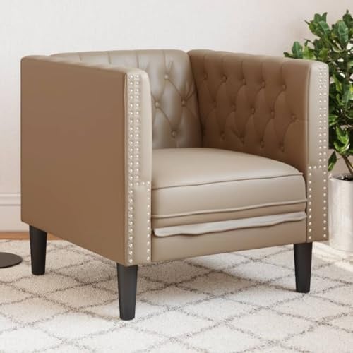 FWIKDUN Chesterfield Poltrona cappuccino in ecopelle con chiusura a bottoni classica e poltrona da club imbottita in ecopelle per una comoda seduta