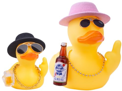 Lokideer 2 Stück Gummiente Auto Deko, gelbe Ente mit Sonnenbrille für Armaturenbrett, lustiges Auto Zubehör, Geschenk für Geburtstag & Weihnachten, Bürodekoration