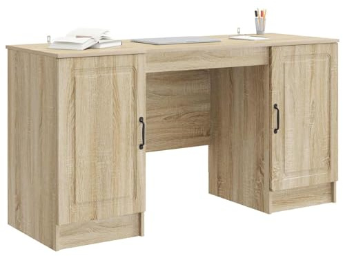vidaXL Schreibtisch Sonoma-Eiche 142,5 x 50 x 75 cm Holzwerkstoff, Wohnzimmer-Set, rechteckig, modernes Design, viel Stauraum, langlebige Möbel, vielseitige Sitzgelegenheit