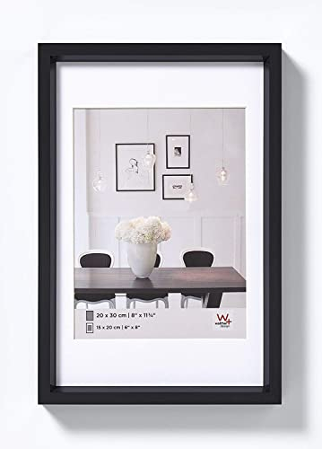walther design Bilderrahmen schwarz 30 x 40 cm mit Passepartout, Steel Style Kunststoffrahmen ES040B