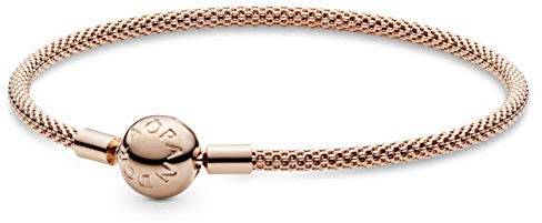 PANDORA Moments Mesh-Armband aus 14 Karat rosévergoldeterr Metalllegierung mit geprägter Kugelschließe, kompatibel mit Charms und Anhängern aus der Moments Kollektion, Größe: 21cm