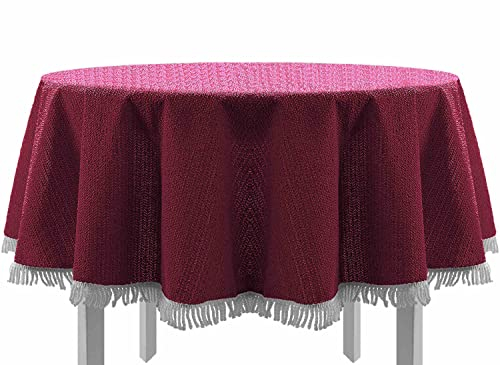 EXKLUSIV HEIMTEXTIL Gartentischdecke mit Fransen Tischdecke Classic Outdoor PVC Weichschaum rutschhemmend für Garten, Balkon, Terrasse 150x210 cm oval Bordeaux