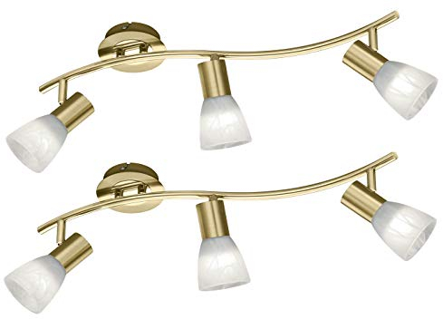 meineWunschleuchte 2er SET klassische Deckenstrahler Messing 3-flammig, Glasschirme Weiß, Breite 55cm