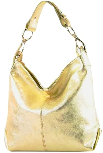 modamoda de T168 Sac à bandoulière, sac porté épaule, en cuir, fabriqué en Italie, Métal doré clair, M
