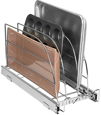 HOLDN’ STORAGE Pull Out Organizer for Cookie Sheet, Cutting Board, Bakeware, and Tray, Sliding Rack- Heavy Duty-5 Year Limited Warranty - for Under Sink/Under Cabinet, 8.5”W x 21”D x 10.63”H, Chrome