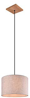 Trio Leuchten Pendelleuchte Elmau 302100130, Holz Pinie, Stoffschirm beige, Stoffkabel schwarz, exkl. 1x E27, Nickel Antik