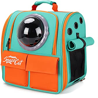 Galatée Zaino per gatti, zaino per animali da compagnia con capsule spaziali ventilate, trasportatore zaino da viaggio per cani di piccola taglia (arancione)