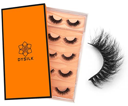 DYSILK Lashes Mink False Eyelashes - False Lashes 5 Pairs 6D Faux Mink Eyelashes Cat Eye Lashes Fluffy Natural Look Long Lashes Pack Mink Lashes Soft Reusable Eye Lashes |Cat-Eye 8-15mm