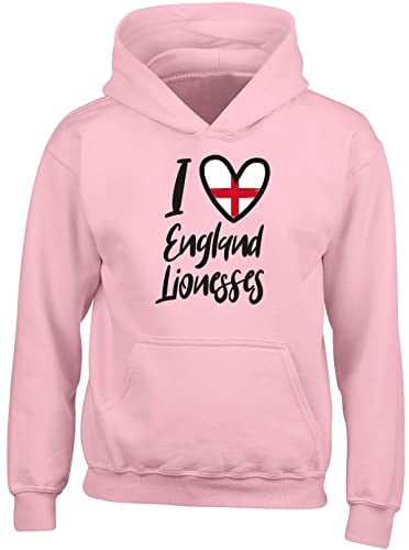 Shopagift I Love England Lionesses Sports Childrens Kids Hooded Top Hoodie Gift Pink