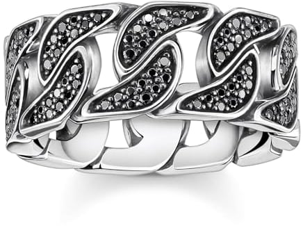 THOMAS SABO Ring Panzerglieder Silber mit schwarzen Steinen TR1932-643-11-58 Ringgröße 58/18,5
