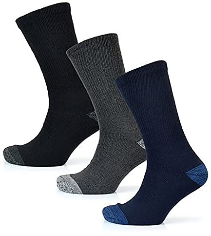 KAV Men Three Pairs Big Foot Crew Socks - Cushion Comfort Breathable Heel and Toe Protection - Extra Thick Mens Sock for Boot, Mechanic, Engineer, Builder,Warehouse Worker