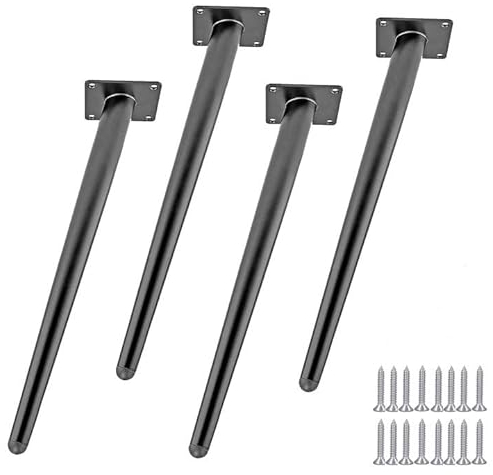 Pieds de Meuble, 4 Pièces Pieds de Table en Métal DIY, Pieds d'armoire de Cône, Pieds de Canapé, Base Silencieuse Antidérapante pour Basse, Tables TV et Autres Meubles Interchangeables Noir (60 cm)