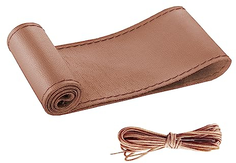 CGEAMDY Auto Lenkradabdeckung PU Leder DIY mit Nadel und Gewinde, Lenkradbezüge aus Weichem Faserleder auf Dem Lenkrad des Autos, Leder Lenkradbezug zum Nähen (Kaffee)