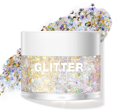 LANGMANNI Holographic Body Glitter Gel for Body, Face, Hair and Lip.Color Changing Glitter Gel Under Light. Vegan & Cruelty Free-1.35 oz (8# Golden Starlight)