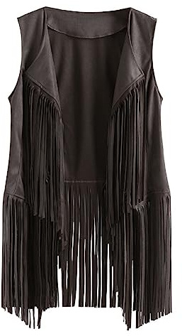 Yurosiay - Gilet da donna in ecopelle con frange, stile etnico, cardigan con frange, gilet da donna con frange, cowboy vintage, senza maniche, lungo, gilet da biker, cardigan con frange, rosso, taglia