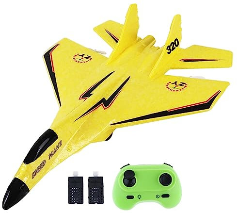 Colcolo RC Plane Foam RC Airplane with Light, 2x Time Easy to Control 28.5x21cm Outdoor ing Toys Jet Fighter Toys 2 Channel RC Glider for Beginner Adults,Yellow Pro
