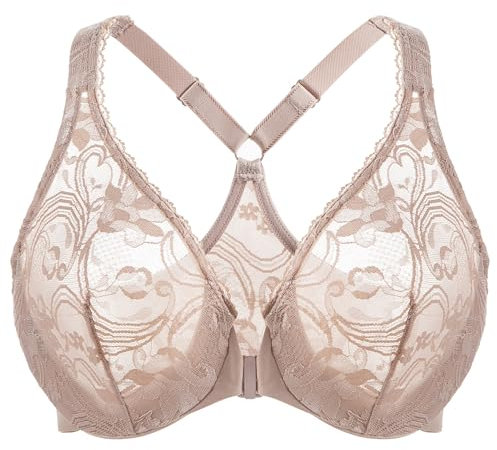 MELENECA Reggiseno da Donna Non Foderato in Pizzo con Ferretto e Chiusura Frontale Beige 7D