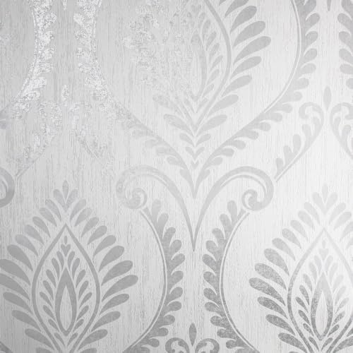Crown Estelle Damask Sidewall Grey