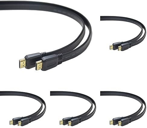 PremiumCord 4K - Cable plano HDMI + Ethernet, 1 m, conectores dorados, color negro (Paquete de 5)