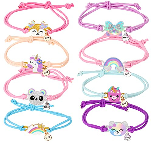Yarkeuier 8pcs Kids Butterfly Panda Bracelets - Friendship Bracelet Jewelry - Unicorn Rainbow Pendants - BFF String Wristband - Pretend Play Bracelet - Bulk Bracelet