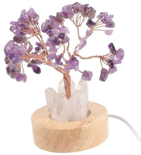 DOITOOL Amethyst Nachtlicht Feng-shui-baum-statue Nachtlampe Geldbaum-skulptur Nachtlicht Mit Amethystbaum Kleines Nachtlicht Geldbaum Figur Kristallbaum Hölzern Weiße Kristallsäule