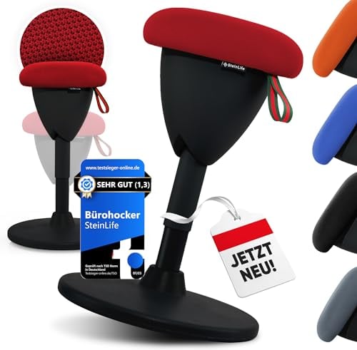 SteinLife Bürohocker Ergonomisch [TESTSIEGER] Sitzhocker Höhenverstellbar [48-68cm] Ergonomischer Hocker für Büro [Schwingeffekt] Wackelhocker Stehhocker | Arbeitshocker rutschfest Rund