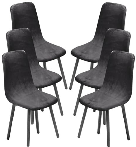 KELUINA Esszimmerstühle Stuhlhussen 2/4/6er Set,Stil Shell Esszimmerstuhl Mid Century Modern Stuhl Sipcover,Gepolsterte Esszimmerakzent Seitenstühle Bezüge (Dunkelgrau1,6 PCS)