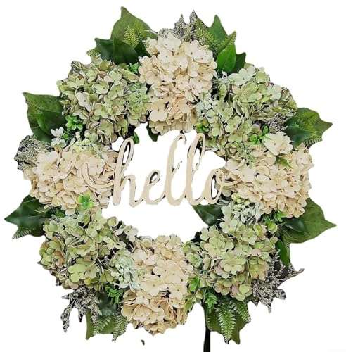Gbtdoface Türkranz, künstlicher Hortensienkranz, 40 cm, künstlicher grüner Hortensienkranz, Hallo Haustür, Wand, Hintergrunddekoration