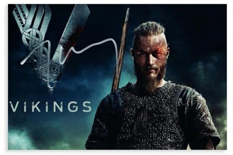 MExmob Travis Fimmel signiertes Leinwand-Poster, Schlafzimmer-Dekor, Sportlandschaft, Büro, Raumdekoration, Geschenk, ungerahmt, 50 x 75 cm