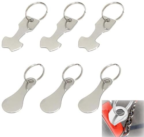 6 Piezas de Chip para Carrito de la Compra, Llavero para Carros de Compra, Llavero de Carro de Compras de Acero Inoxidable, para Carrito de Compras, Dos Modelos de Ficha de Carrito de Compras