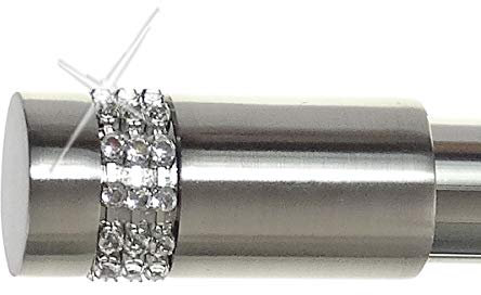 BASIT Endkappe für Gardinenstangen Ø 20mm Rohr I Endstück in Edelstahl Optik I 1 Stück Kappe I Zylinder mit Kristall E38