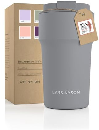 LARS NYSØM Thermo Kaffeebecher to go 500ml | Travel Mug 0,5 Liter mit Isolierung | Auslaufsicherer Edelstahl Thermobecher für Kaffee und Tee unterwegs | Teebecher (Ash Gray, 500ml)