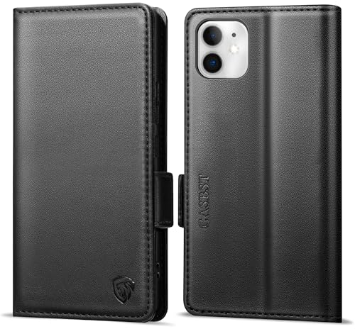 CASBST Premium Leder Schutzhülle Klappbar mit Kartenfach Ständer Magnet für iPhone 12 Pro Handytasche mit RFID Flip Case Klapphülle für iPhone 12 Schwarz