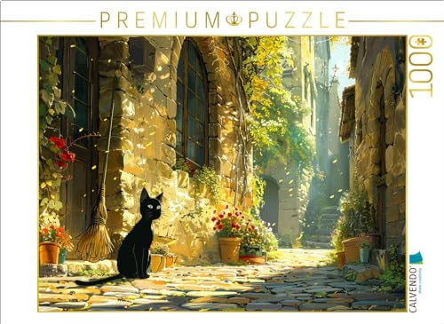 CALVENDO Puzzle Schwarze Katze - Anime Zeichentrick | 1000 Teile Lege-Größe 64 x 48 cm Foto-Puzzle für glückliche Stunden