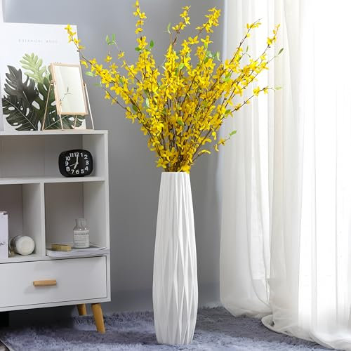 JIDOFUE Weiße Keramik Bodenvase 45 cm Hoch - Dekorative Große Vase für Tisch, Regal, Wohnzimmer - Blumenhalter für Getrocknete Blumen - Einfaches Design