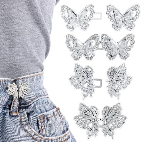 GEEHUA Resserre-taille de pantalon, sans couture ni outils, serre-boutons pour jeans, extenseurs de boutons ajustables et détachables, 4 paires d'épingles à bouton papillon pour jeans et pantalons
