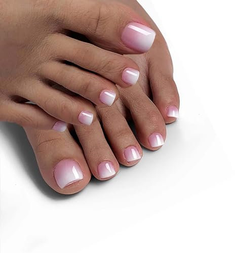 24 PCS Press-On Toe Nails, Square-False Toenail Kit, Glossy Full Coverage, Includes Glue for Easy Nail Art, Suitable for Women
