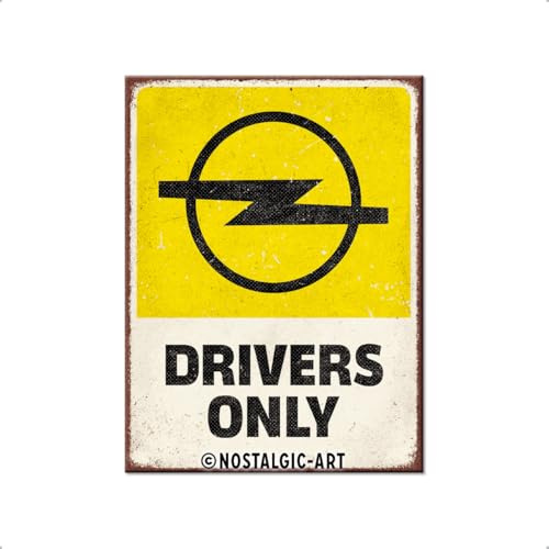Nostalgic-Art Retro Kühlschrank-Magnet, 6 x 8 cm, Opel – Drivers Only – Geschenk-Idee für Opel-Zubehör Fans, Original Lizenzprodukt (OLP), aus Metall, Vintage Design | Original Opel Lizenzprodukt (OLP), aus Metall, Vintage Design, Geschenk-Idee für Opel-Fans
