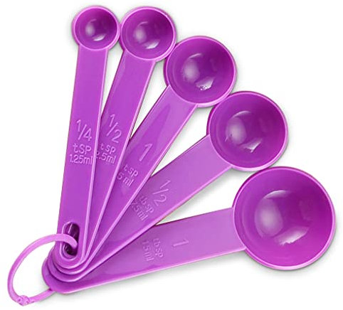 5 Pieces Plastic Kitchen Measuring Spoons Set Baking Cooking Measure Scoop Kit for Dry Ingredients Accessories, Purple