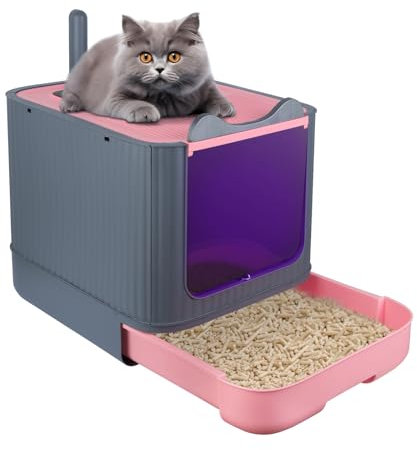 Willonin Cassetto per lettiera per gatti autopulente,Casa di toilette per gatto,Contenitore per lettiera autopulente,Lettiera automatica autopulente per gatti (g,Rosa)