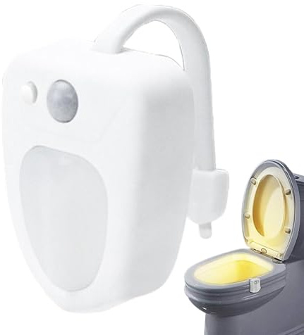 Mimoqk - Lámpara de baño con sensor de movimiento, luz de inodoro, luz de baño, luz de inodoro con cambio de color, luz de noche LED 16 colores, brillo ajustable